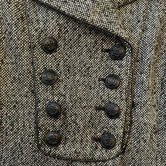 Guess Wool Blend Pea Coat Military Black and White Pleated Knee Length Large - Picture 4 of 16